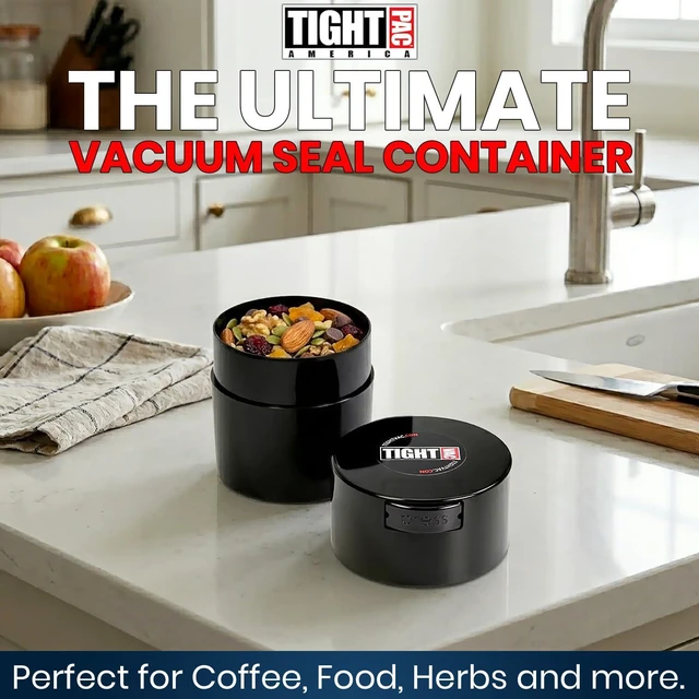 Alt view image 2 of 7 - 1/2 to 3 Ounces Airtight Herb Storage Container - Patented Vacuum Seal, Storage for Herbs, Coffee, Tea, Spices, Dry Goods - Small Odor Resistant Container, Black