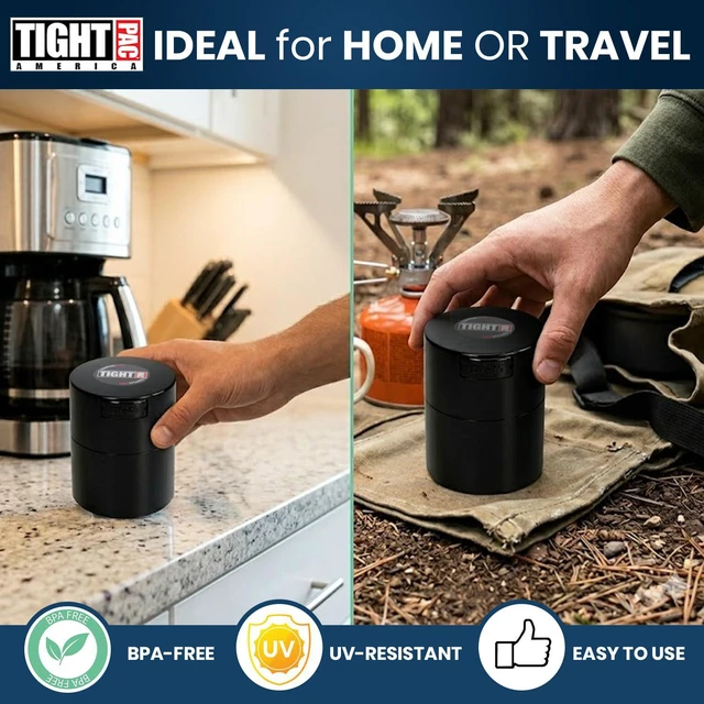 Alt view image 6 of 7 - 1/2 to 3 Ounces Airtight Herb Storage Container - Patented Vacuum Seal, Storage for Herbs, Coffee, Tea, Spices, Dry Goods - Small Odor Resistant Container, Black