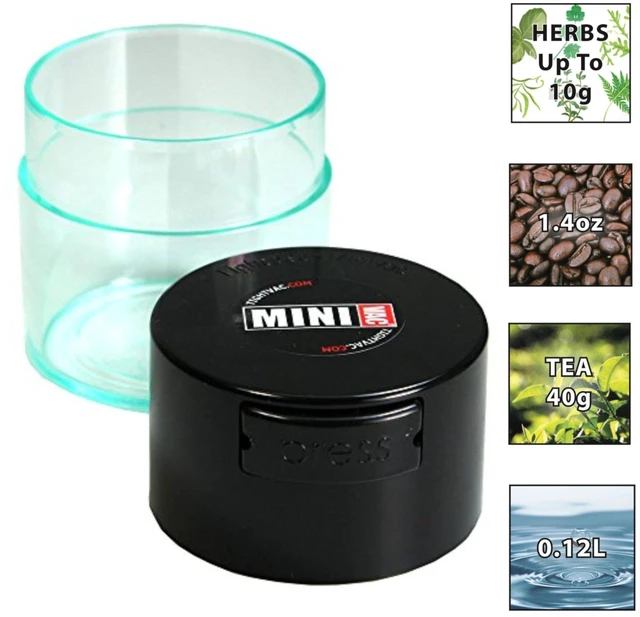 Alt view image 2 of 7 - Portable Vacuum Sealed Airtight Container, Black/Clear | Vacuum Seal Container for Coffee, Tea, Herbs & Spices, Airtight, Portable, Travel-Ready, 10-30g