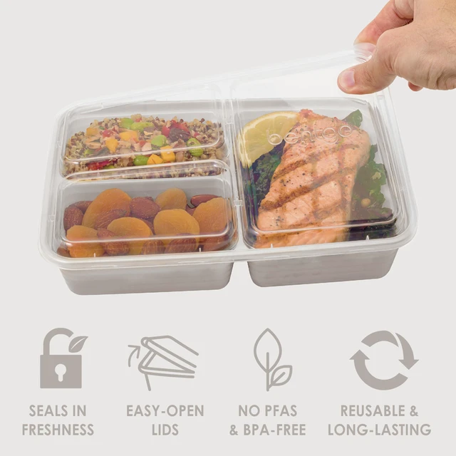 Alt view image 4 of 7 - Prep 3-Compartment Meal Prep Containers with Lids, 20 Piece Set | 4-Cup Capacity, Portion Control, Stackable, Microwave, Freezer & Dishwasher-Safe, PFAS & BPA-Free (Stone Gray)
