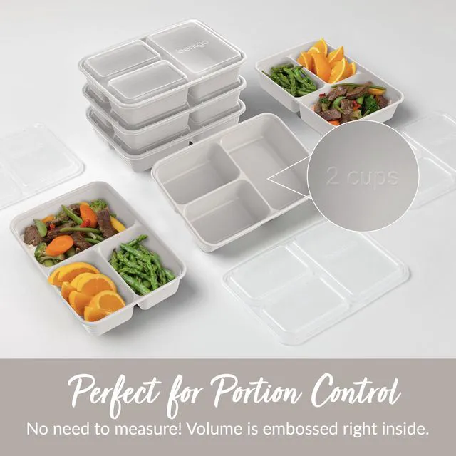 Alt view image 6 of 7 - Prep 3-Compartment Meal Prep Containers with Lids, 20 Piece Set | 4-Cup Capacity, Portion Control, Stackable, Microwave, Freezer & Dishwasher-Safe, PFAS & BPA-Free (Stone Gray)
