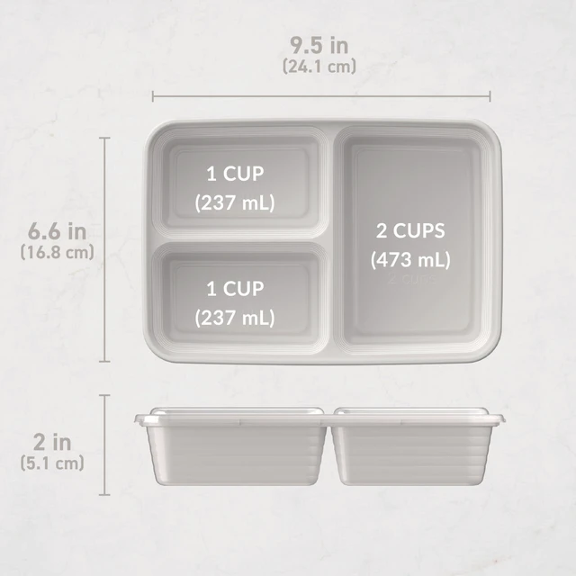 Alt view image 7 of 7 - Prep 3-Compartment Meal Prep Containers with Lids, 20 Piece Set | 4-Cup Capacity, Portion Control, Stackable, Microwave, Freezer & Dishwasher-Safe, PFAS & BPA-Free (Stone Gray)