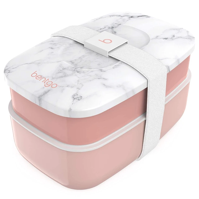 Alt view image 4 of 7 - Classic Stackable 3-Compartment Adult Bento-Style Lunch Box | Removable Utensil Set and Sealing Strap, BPA-Free, Food Container Ideal for Meal Prep, Work, and On the Go (Blush Marble)