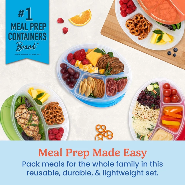Alt view image 2 of 7 - Easyboxes Stackable 4-Compartment Oval Lunch Boxes, 8-Piece Set | Reusable, BPA-Free, Meal Prep, Patented Design, Microwave, Dishwasher & Freezer-Safe (Classic)