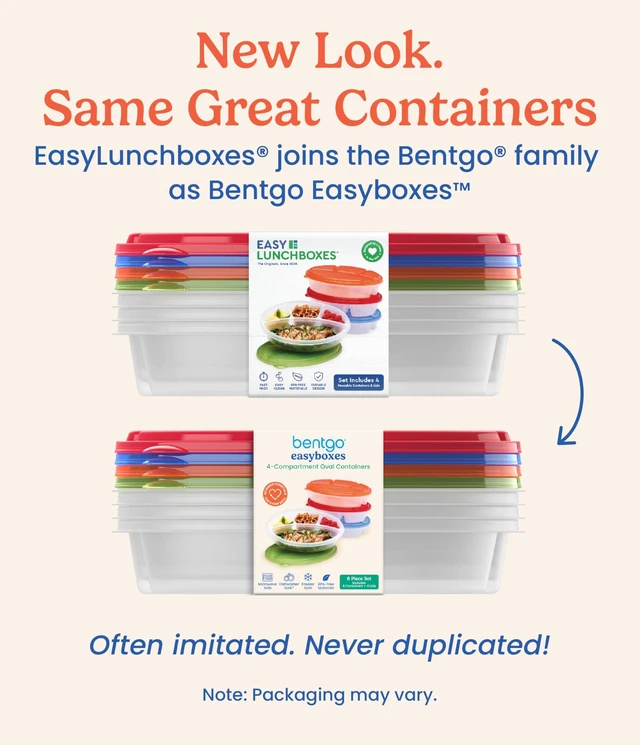 Alt view image 5 of 7 - Easyboxes Stackable 4-Compartment Oval Lunch Boxes, 8-Piece Set | Reusable, BPA-Free, Meal Prep, Patented Design, Microwave, Dishwasher & Freezer-Safe (Classic)