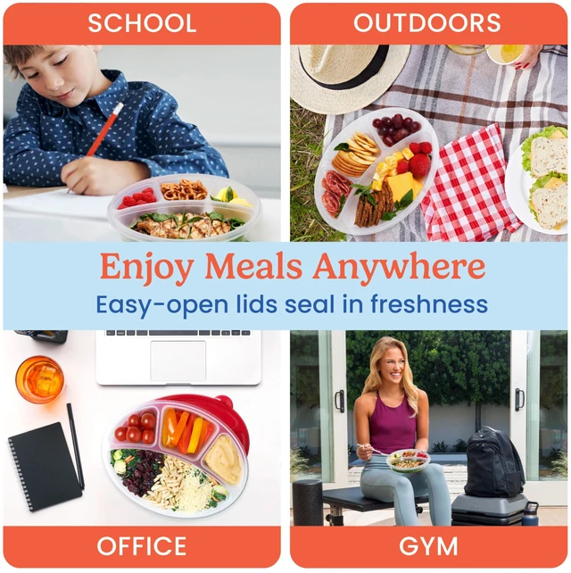 Alt view image 6 of 7 - Easyboxes Stackable 4-Compartment Oval Lunch Boxes, 8-Piece Set | Reusable, BPA-Free, Meal Prep, Patented Design, Microwave, Dishwasher & Freezer-Safe (Classic)