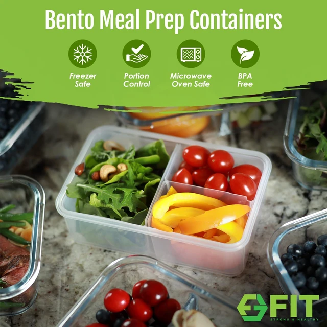 Alt view image 3 of 7 - Bento Box for Kids & Adults Reusable Lunch Containers, 3 Pack, Clear, 39 oz | 3 Compartment Food Storage Meal Prep Containers with Lids, Divided Snack Box, Dishwasher Freezer Microwave Safe, Leakproof