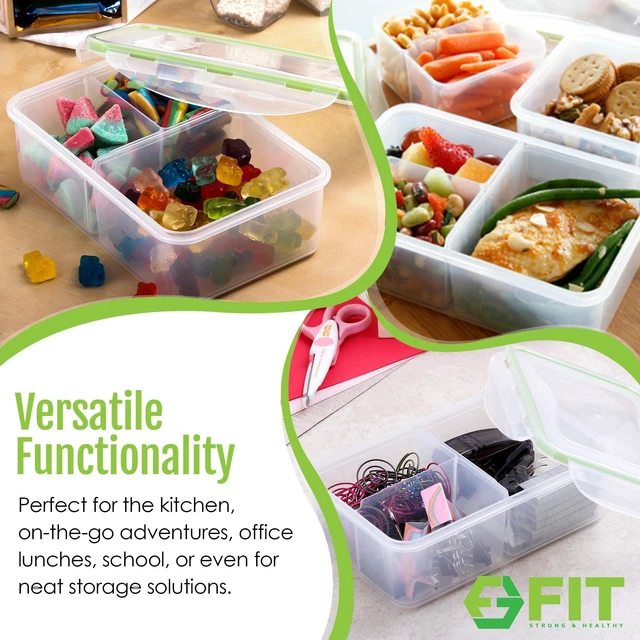 Alt view image 7 of 7 - Bento Box for Kids & Adults Reusable Lunch Containers, 3 Pack, Clear, 39 oz | 3 Compartment Food Storage Meal Prep Containers with Lids, Divided Snack Box, Dishwasher Freezer Microwave Safe, Leakproof