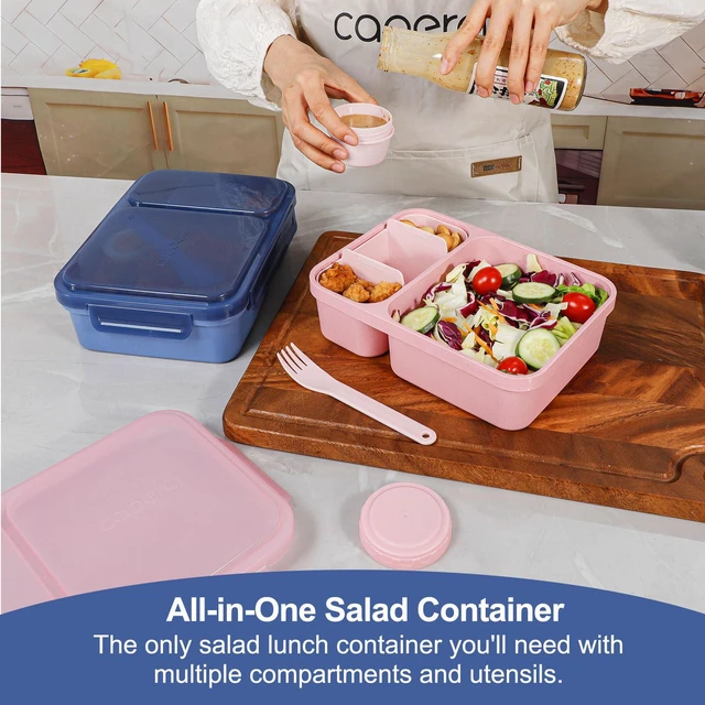Alt view image 2 of 7 - Extra-Large 62oz Bento Lunch Box for Adults Salad, (Navy & Pink) | 2-Compartment Meal Prep Container, Removable Toppings Tray, Keep Food Fresh, BPA-Free Plastic, Dishwasher & Microwave Safe
