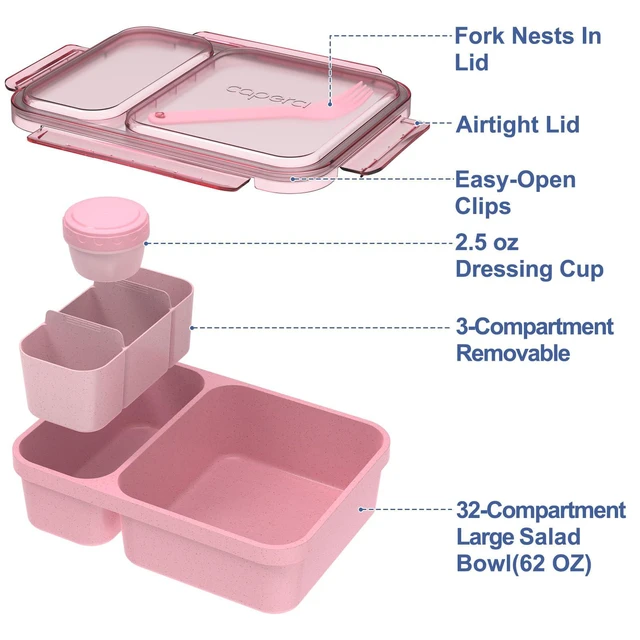 Alt view image 4 of 7 - Extra-Large 62oz Bento Lunch Box for Adults Salad, (Navy & Pink) | 2-Compartment Meal Prep Container, Removable Toppings Tray, Keep Food Fresh, BPA-Free Plastic, Dishwasher & Microwave Safe