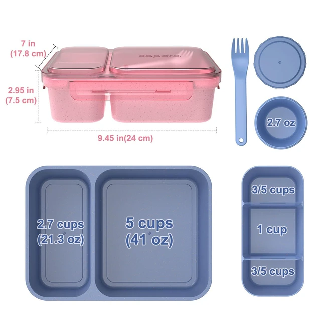 Alt view image 5 of 7 - Extra-Large 62oz Bento Lunch Box for Adults Salad, (Navy & Pink) | 2-Compartment Meal Prep Container, Removable Toppings Tray, Keep Food Fresh, BPA-Free Plastic, Dishwasher & Microwave Safe