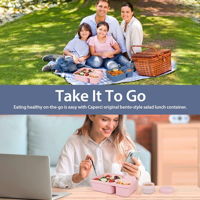 Alt view image 7 of 7 - Extra-Large 62oz Bento Lunch Box for Adults Salad, (Navy & Pink) | 2-Compartment Meal Prep Container, Removable Toppings Tray, Keep Food Fresh, BPA-Free Plastic, Dishwasher & Microwave Safe