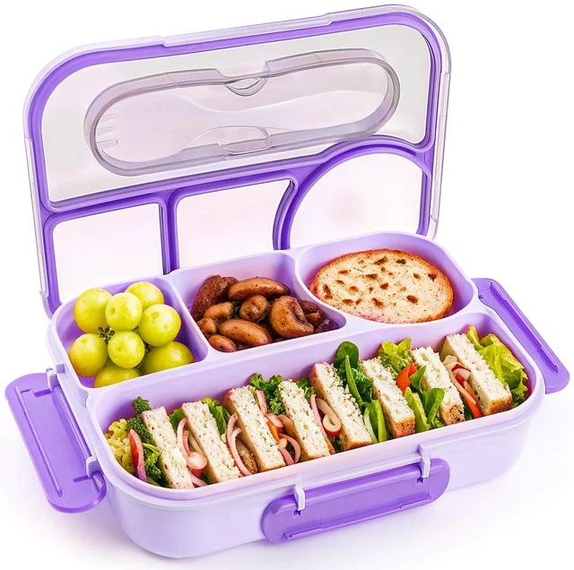 Main image of Bento Box Adult, Lunch Box, 4-Compartment Lunch Containers, Drop-Proof, Dishwasher Safe & Made with BPA-Free Materials (Purple)