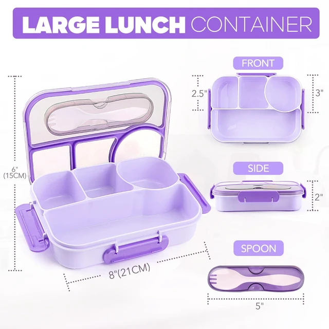 Alt view image 2 of 7 - Bento Box Adult, Lunch Box, 4-Compartment Lunch Containers, Drop-Proof, Dishwasher Safe & Made with BPA-Free Materials (Purple)