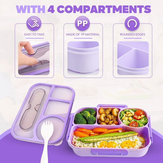 Alt view image 5 of 7 - Bento Box Adult, Lunch Box, 4-Compartment Lunch Containers, Drop-Proof, Dishwasher Safe & Made with BPA-Free Materials (Purple)