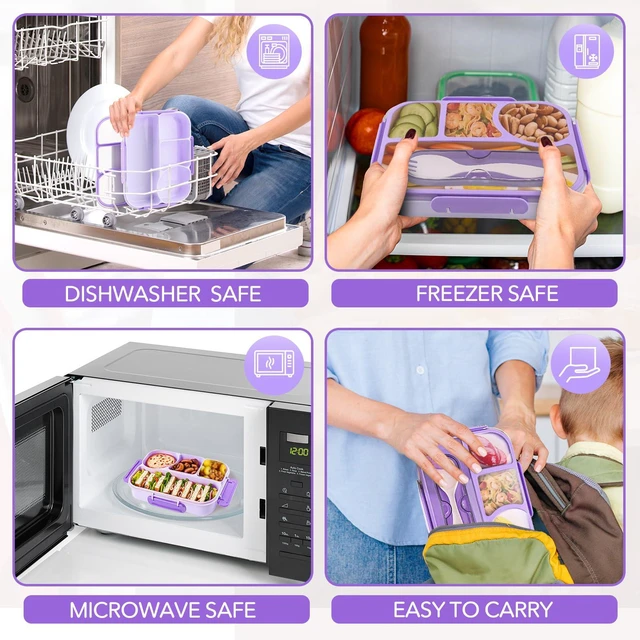 Alt view image 6 of 7 - Bento Box Adult, Lunch Box, 4-Compartment Lunch Containers, Drop-Proof, Dishwasher Safe & Made with BPA-Free Materials (Purple)
