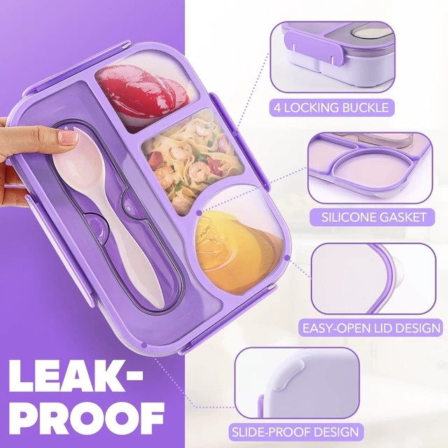 Alt view image 4 of 7 - Bento Box Adult, Lunch Box, 4-Compartment Lunch Containers, Drop-Proof, Dishwasher Safe & Made with BPA-Free Materials (Purple)