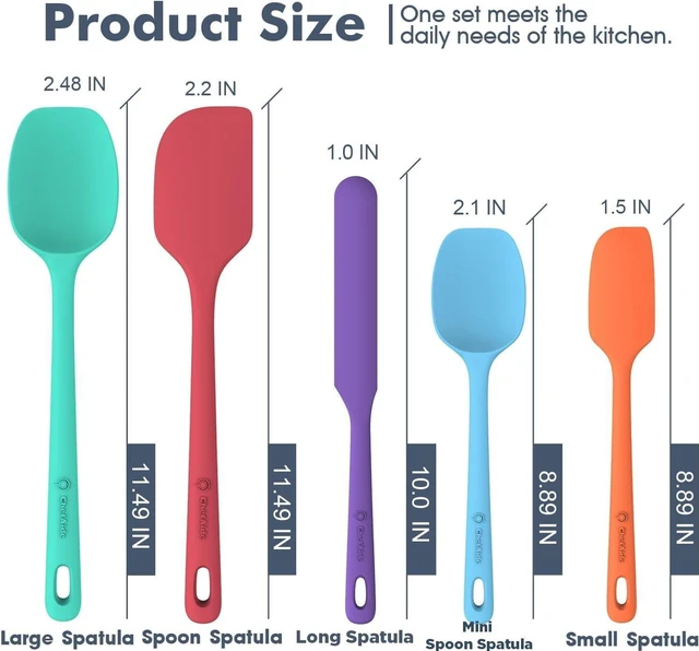Alt view image 2 of 7 - 5 Pieces Silicone Spatulas Set, Heat Resistant Rubber Spatula | Food Grade Silicone, Heat Resistant Up to 600°F, Upgrade Strong Handle, Safe for Nonstick Cookware,Ideal for Cooking & Baking