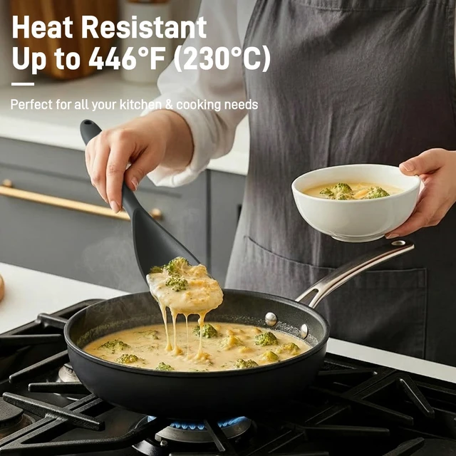 Alt view image 2 of 7 - 3 PACK Silicone Cooking Spoon Spatula for Nonstick Cookware, Heatresistant | BPA-Free, OnePiece Molding, S Hooks - Multifunction Spoonula for Baking, Cooking, Serving, Mixing, Stirring