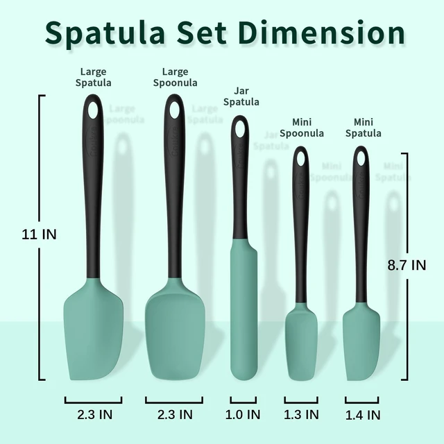 Alt view image 2 of 6 - Silicone Spatula Set of 5,High Temperature Resistant, Food Grade Silicone, Dishwasher Safe, for Baking, Cooking (Aqua Green)