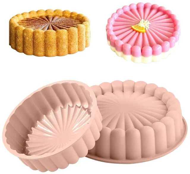 Main image of 10 Inch Silicone Cake With 8 Inch Pan Set (2 Pack) - Nonstick Baking Mold for Pound Cake, Jello, Bread & Brownies, Dishwasher Safe