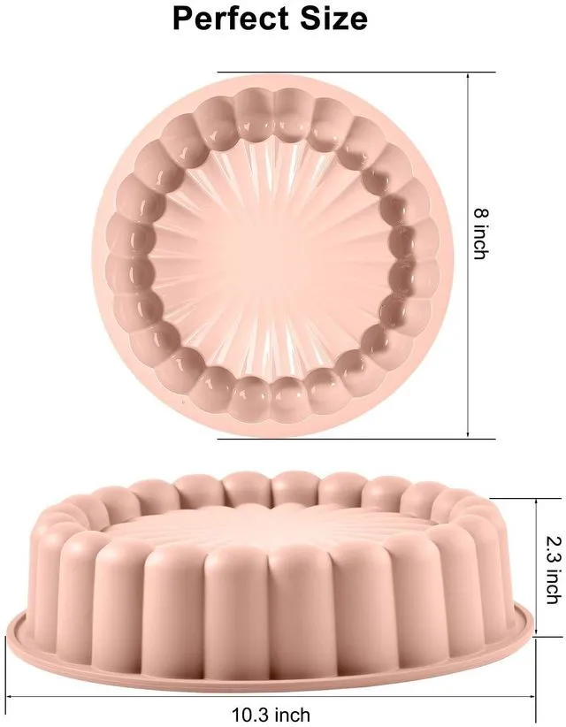 Alt view image 2 of 3 - 10 Inch Silicone Cake With 8 Inch Pan Set (2 Pack) - Nonstick Baking Mold for Pound Cake, Jello, Bread & Brownies, Dishwasher Safe
