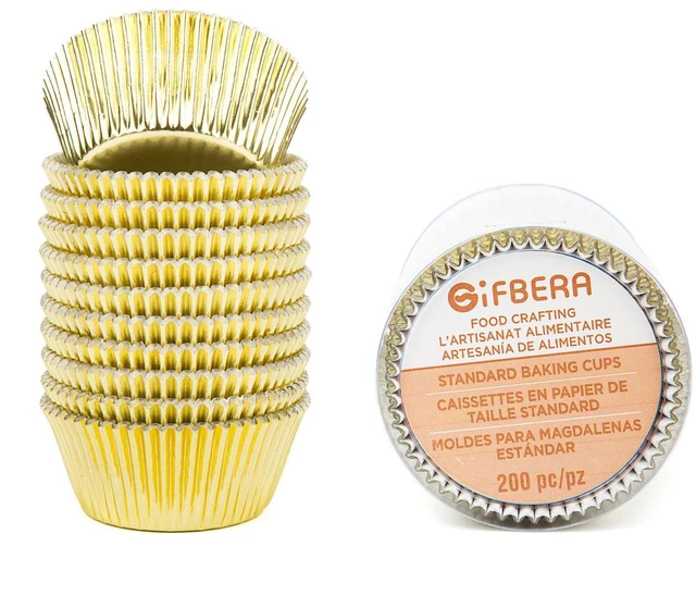 Main image of Standard Gold Foil Cupcake Liners Paper Baking Cups 200-Count | Muffin Liners With Style, Golden Metallic Foil Cupcake Wrappers Sturdy Enough, Vibrant Colors and Won't Fade When Baked