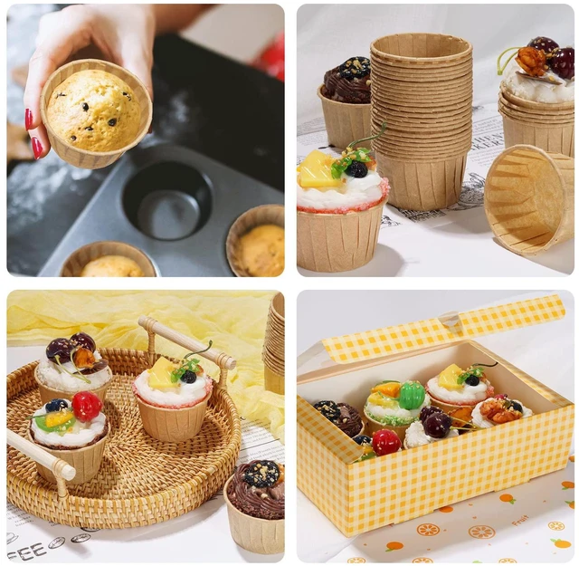 Alt view image 4 of 7 - Parchment Brown Cupcake Liners 100pcs Standard Size, Muffin Baking Wrapping Packaging Cups,Holders Paper, Heavy Duty Greaseproof Wrappers for Wedding,Birthday,Party,Gift
