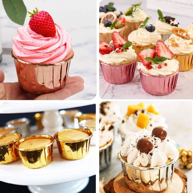 Alt view image 6 of 7 - Cupcake Liners with Dome Lids 100 Pack, Mini Muffin Baking Cups | 3.5oz, Rose Gold, Foil Paper Disposable Dot Cake Holders, Single Cupake Containers, Safe for Oven, Air Fryer, Fridge