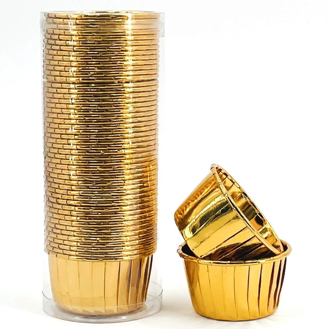 Main image of Party Hippo Cupcake Cups, 3.5 Oz 50 pcs Disposable Foil Muffin Liners, Gold Baking Cups, Ramekin Aluminum Cupcake Tip Pan Ramekin Holders, Little Baking Cups (50, Gold)