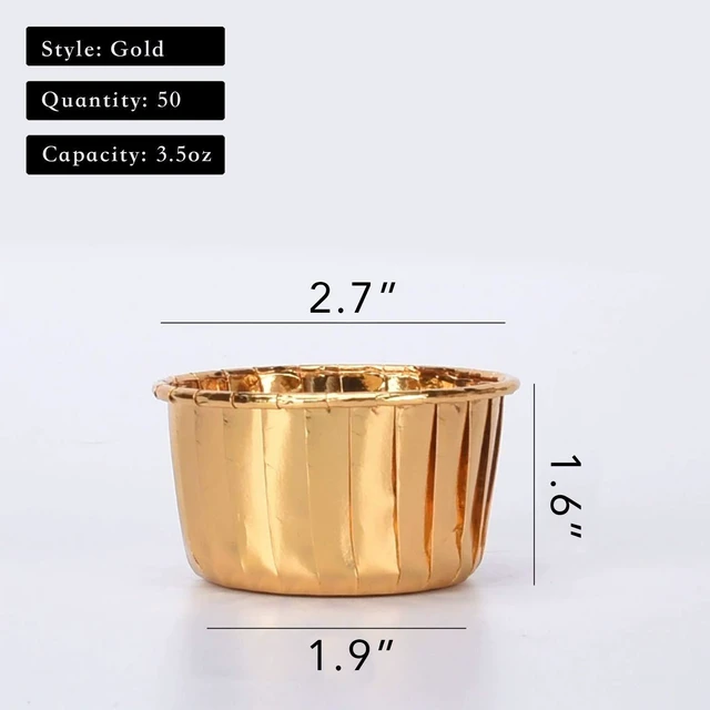 Alt view image 2 of 6 - Party Hippo Cupcake Cups, 3.5 Oz 50 pcs Disposable Foil Muffin Liners, Gold Baking Cups, Ramekin Aluminum Cupcake Tip Pan Ramekin Holders, Little Baking Cups (50, Gold)