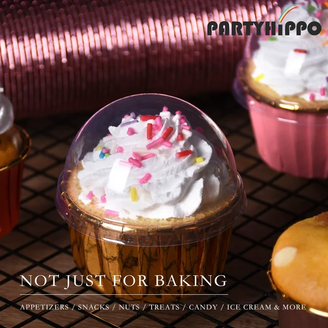 Alt view image 6 of 6 - Party Hippo Cupcake Cups, 3.5 Oz 50 pcs Disposable Foil Muffin Liners, Gold Baking Cups, Ramekin Aluminum Cupcake Tip Pan Ramekin Holders, Little Baking Cups (50, Gold)