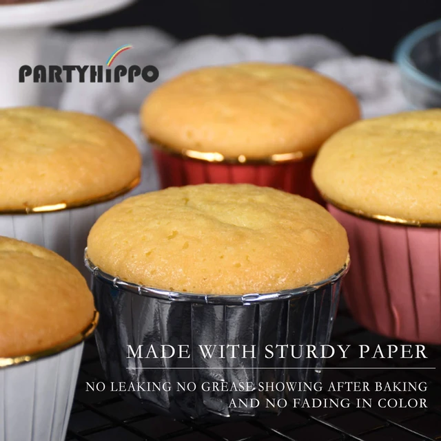 Alt view image 5 of 6 - Party Hippo Cupcake Cups, 3.5 Oz 50 pcs Disposable Foil Muffin Liners, Gold Baking Cups, Ramekin Aluminum Cupcake Tip Pan Ramekin Holders, Little Baking Cups (50, Gold)