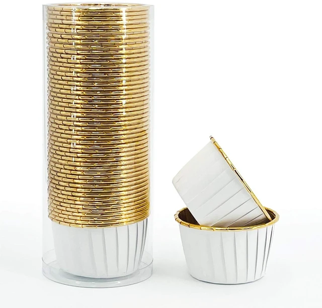 Main image of Cupcake Cups, 3.5 Oz 50 pcs Disposable Foil Muffin Liners, Gold Baking Cups, Ramekin Aluminum Cupcake Tip Pan Ramekin Holders, Little Baking Cups (White)