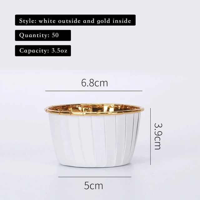 Alt view image 2 of 6 - Cupcake Cups, 3.5 Oz 50 pcs Disposable Foil Muffin Liners, Gold Baking Cups, Ramekin Aluminum Cupcake Tip Pan Ramekin Holders, Little Baking Cups (White)