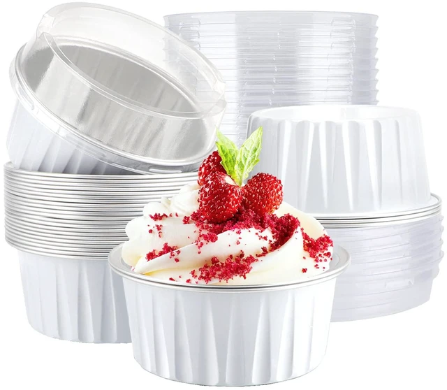 Main image of Ramekin Baking Cups, 30pcs 5oz Aluminum Foil Muffin Liners Cupcake Baking Cup with Lids, Mini Pie Pans with Lids, Disposable Foil Baking Cups Containers for Creme Brulee or Cupcake-White