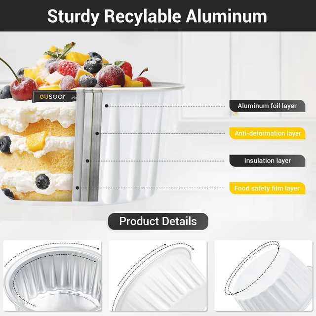 Alt view image 3 of 7 - Dessert Cups with Lids, 25pcs 5oz Disposable Ramekins Baking Cups, Cupcake Liners Aluminum Foil Mini Cheesecake Creme Brulee Ramekins Containers for Wedding Party Catering Gathering-White