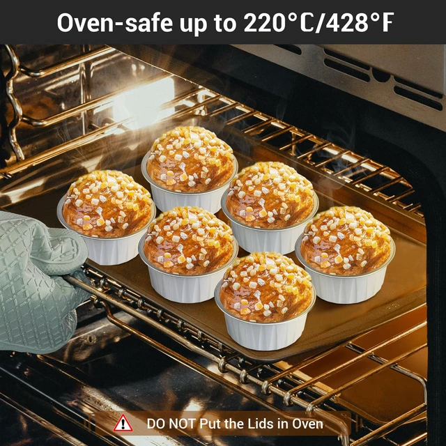 Alt view image 5 of 7 - Dessert Cups with Lids, 25pcs 5oz Disposable Ramekins Baking Cups, Cupcake Liners Aluminum Foil Mini Cheesecake Creme Brulee Ramekins Containers for Wedding Party Catering Gathering-White