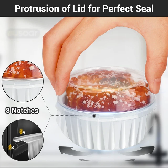 Alt view image 4 of 7 - Dessert Cups with Lids, 25pcs 5oz Disposable Ramekins Baking Cups, Cupcake Liners Aluminum Foil Mini Cheesecake Creme Brulee Ramekins Containers for Wedding Party Catering Gathering-White