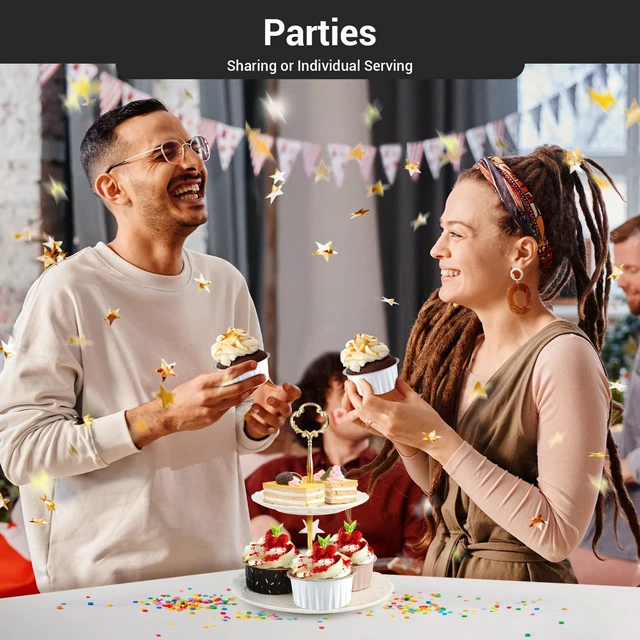Alt view image 6 of 7 - Dessert Cups with Lids, 25pcs 5oz Disposable Ramekins Baking Cups, Cupcake Liners Aluminum Foil Mini Cheesecake Creme Brulee Ramekins Containers for Wedding Party Catering Gathering-White