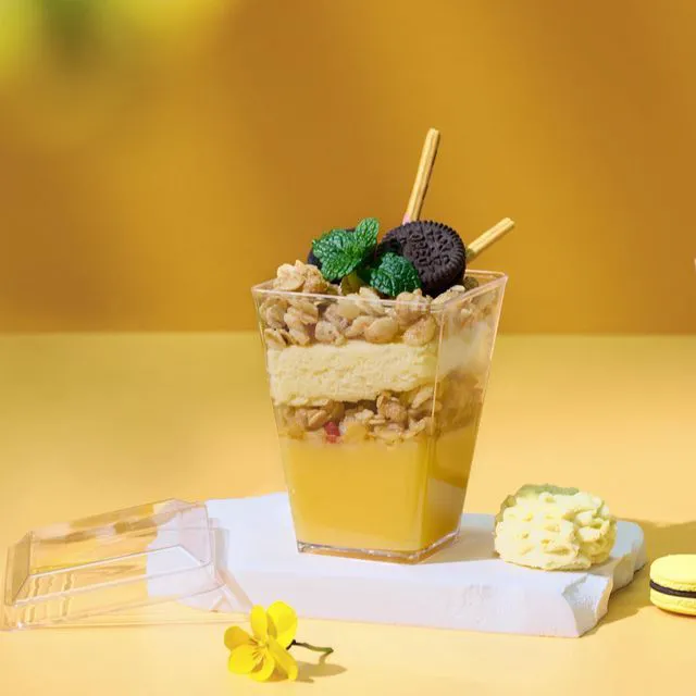 Alt view image 3 of 7 - 50 Pack 5 oz Plastic Dessert Cups with Lids and Spoons, Yogurt Parfait Appetizer Cup for Party, Clear Mini Dessert Shooter for Pudding Fruit Trifle Ice Cream