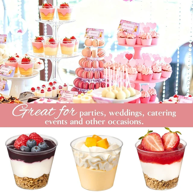 Alt view image 4 of 7 - 50 Pack 5 oz Plastic Dessert Cups with Spoons, Mini Mousse Cup Round Pudding Cups Party Serving Bowl for Cocktails Appetizers Fruit Parfait and Trifle