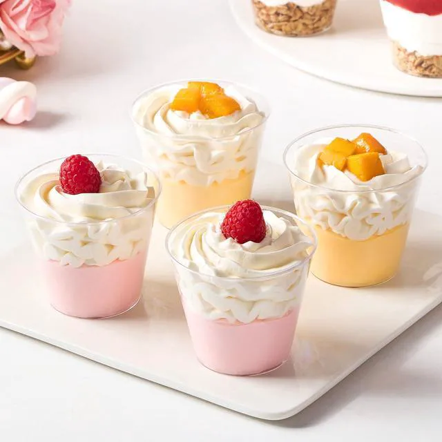 Alt view image 5 of 7 - 50 Pack 5 oz Plastic Dessert Cups with Spoons, Mini Mousse Cup Round Pudding Cups Party Serving Bowl for Cocktails Appetizers Fruit Parfait and Trifle