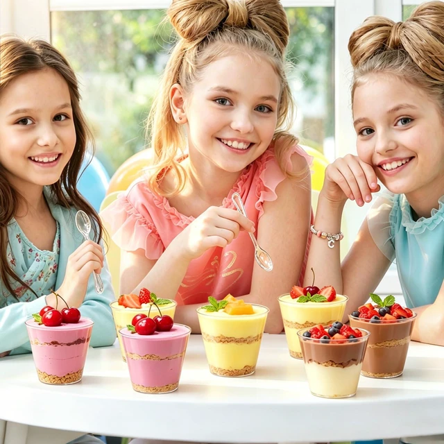 Alt view image 7 of 7 - 50 Pack 5 oz Plastic Dessert Cups with Spoons, Mini Mousse Cup Round Pudding Cups Party Serving Bowl for Cocktails Appetizers Fruit Parfait and Trifle