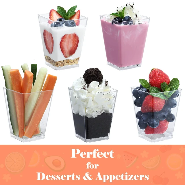 Alt view image 4 of 7 - 5 oz Plastic Dessert Cups 50 Pack Small Clear Square Parfait Cups with Spoons, Mini Plastic Tumbler Serving Cups for Tasting Party Appetizers Mousse Yogurt