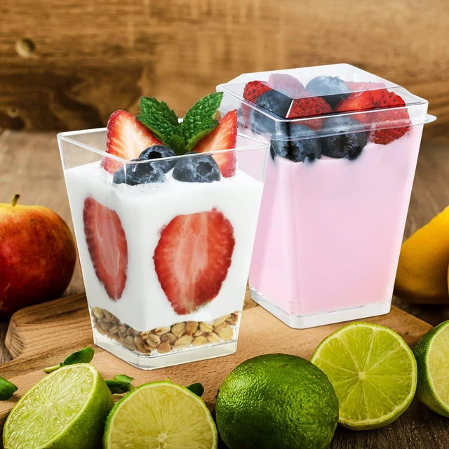 Alt view image 6 of 7 - 5 oz Plastic Dessert Cups 50 Pack Small Clear Square Parfait Cups with Spoons, Mini Plastic Tumbler Serving Cups for Tasting Party Appetizers Mousse Yogurt
