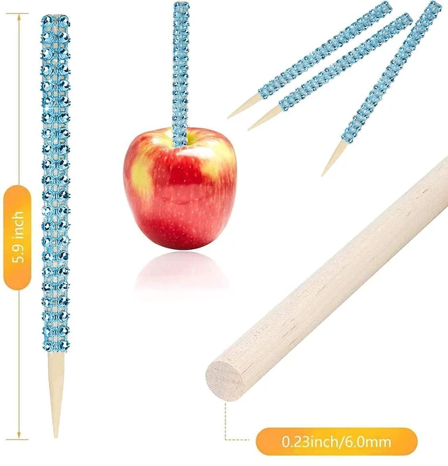 Alt view image 3 of 7 - 24-Pack Bling Candy Apple Sticks and Bags, Clear Caramel Apple Kit, Blue | Candy Apple Wrapping Kit, Glass Wrapper, Rhinestone Bamboo Sticks, Glitter Ribbons, for Halloween, Chrispies Treat Supplies