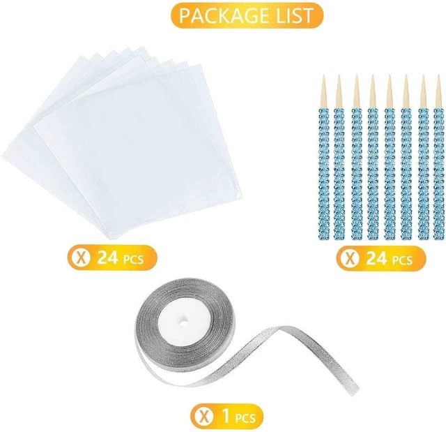 Alt view image 4 of 7 - 24-Pack Bling Candy Apple Sticks and Bags, Clear Caramel Apple Kit, Blue | Candy Apple Wrapping Kit, Glass Wrapper, Rhinestone Bamboo Sticks, Glitter Ribbons, for Halloween, Chrispies Treat Supplies