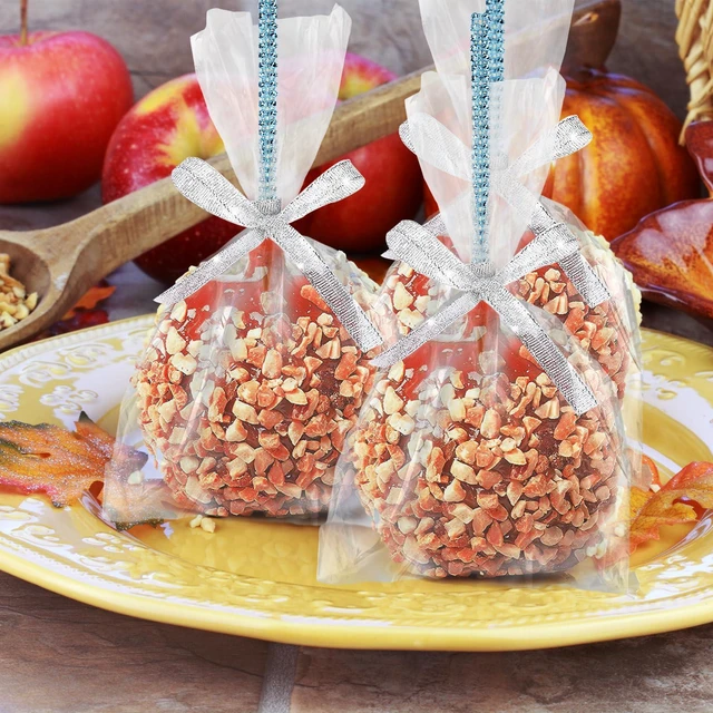 Alt view image 2 of 7 - 24-Pack Bling Candy Apple Sticks and Bags, Clear Caramel Apple Kit, Blue | Candy Apple Wrapping Kit, Glass Wrapper, Rhinestone Bamboo Sticks, Glitter Ribbons, for Halloween, Chrispies Treat Supplies