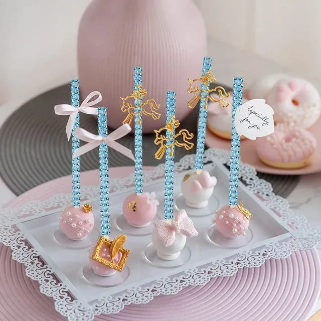 Alt view image 5 of 7 - 24-Pack Bling Candy Apple Sticks and Bags, Clear Caramel Apple Kit, Blue | Candy Apple Wrapping Kit, Glass Wrapper, Rhinestone Bamboo Sticks, Glitter Ribbons, for Halloween, Chrispies Treat Supplies